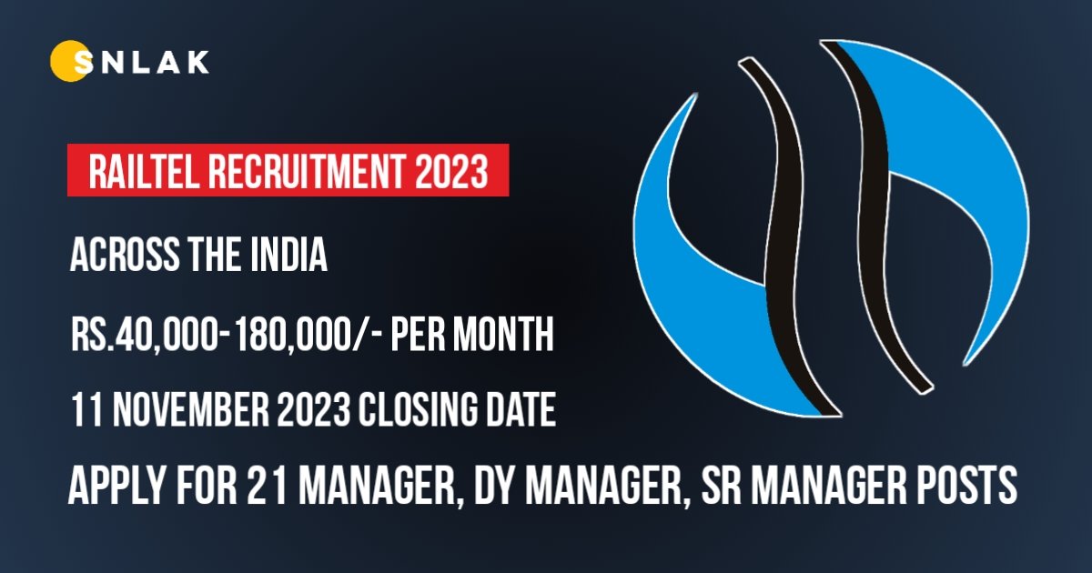RailTel Recruitment 2023 – Apply For 21 Manager, Senior Manager, Deputy Manager Posts | Free Job Alert 2023