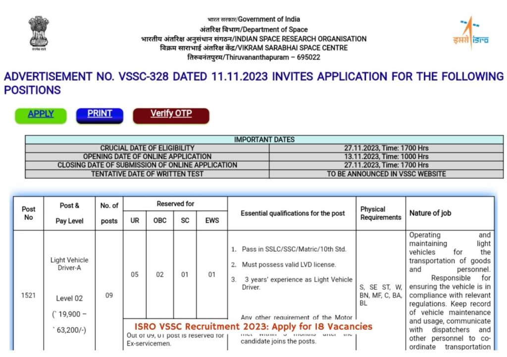 ISRO VSSC Recruitment 2023: Apply for 18 Vacancies