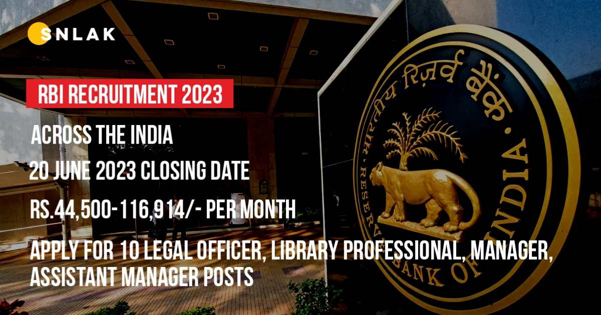 RBI Legal Officer, Library Professional, Manager, Asst. Manager Notification 2023